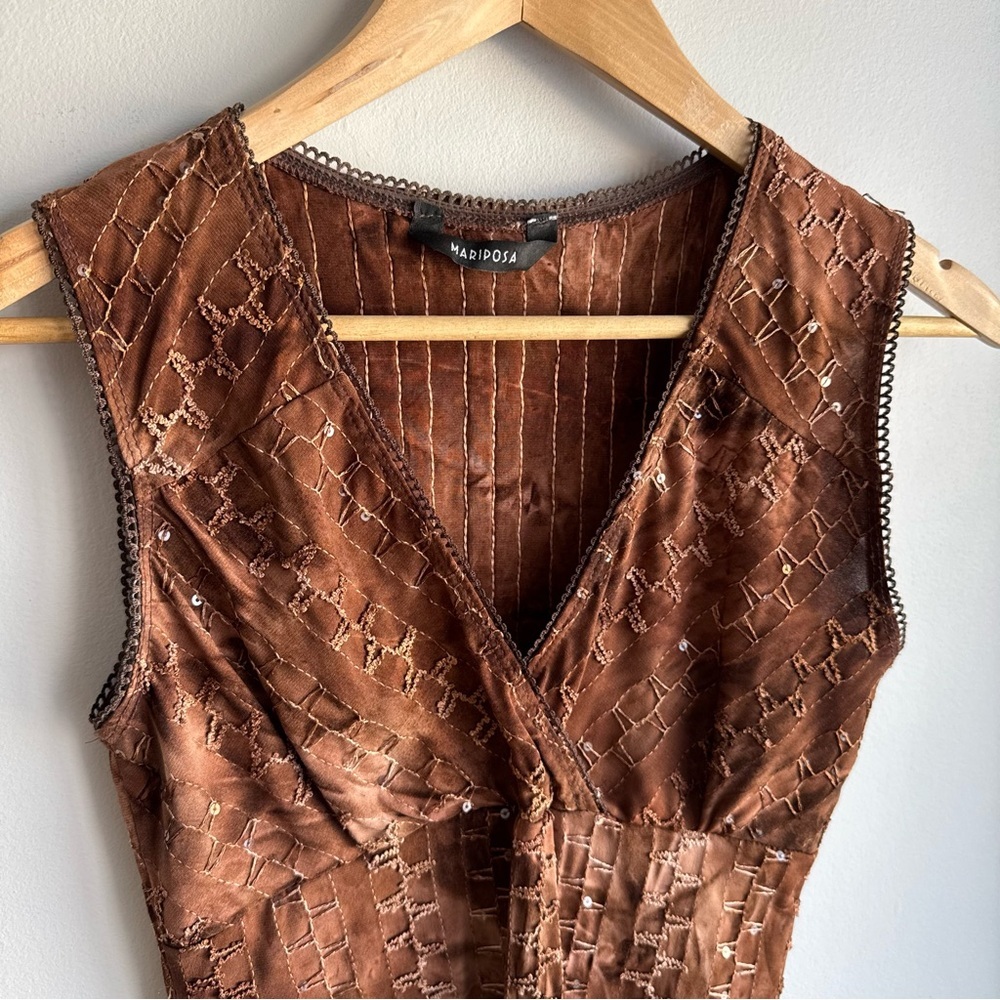 Vintage Y2K Mariposa Babydoll Lace Trim Top Size S Fairy Grunge Sequin Tank EUC - Picture 2 of 11